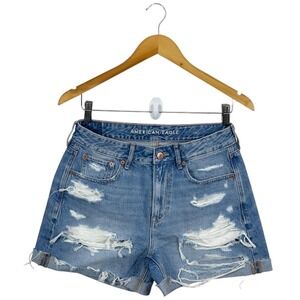 American Eagle Women's Short Denim Distressed Ripped Cuffed Hem Light Wash Sz‎ 2